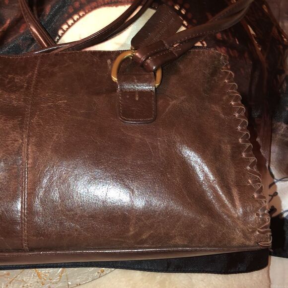 Worthington Chocolate Brown Genuine Leather Satchel Sewn Edges Twisted Handles - Picture 12 of 16